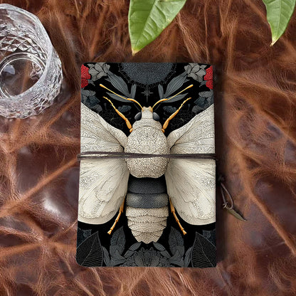 A6 Handmade Notebook, 160 Pages, Metal Loose - leaf, Vintage Tether & Metal Pendant Closure, Office Documentation with Insect, wings, anten