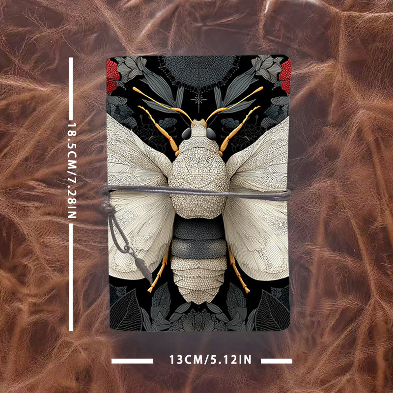 A6 Handmade Notebook, 160 Pages, Metal Loose - leaf, Vintage Tether & Metal Pendant Closure, Office Documentation with Insect, wings, anten