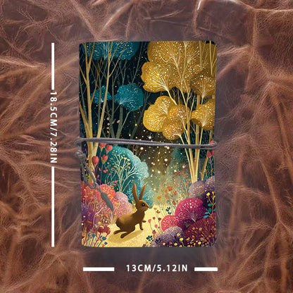 Handmade Office A6 Notebook, Metal Loose - leaf, 80 Sheets, Vintage Tethered Closure with Metal Pendant with Rabbit, trees, flowers, firefl