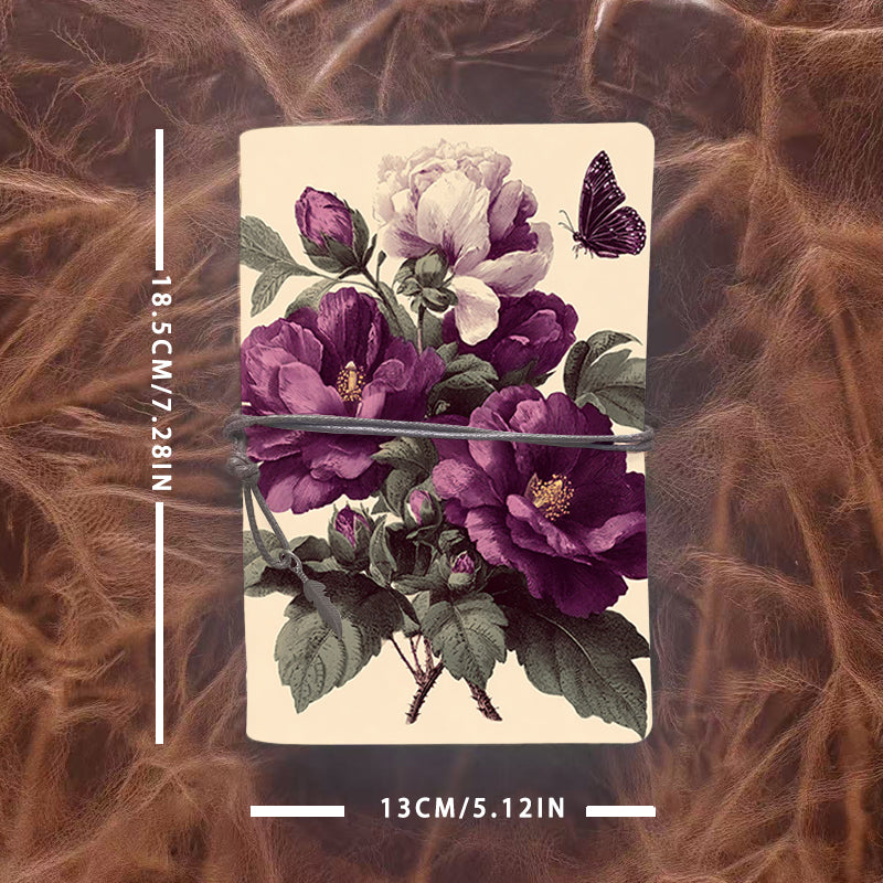 A6 Handmade Vintage Notebook, 80 Sheets, Metal Loose - leaf, Tether with Metal Pendant, Great for Office Documentation with Roses, leaves,