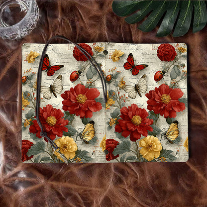 Handmade A6 Office Notebook in Vintage Aesthetic, Metal Loose - leaf, 160 Pages, Tether & Metal Pendant with Butterflies, ladybugs, red and