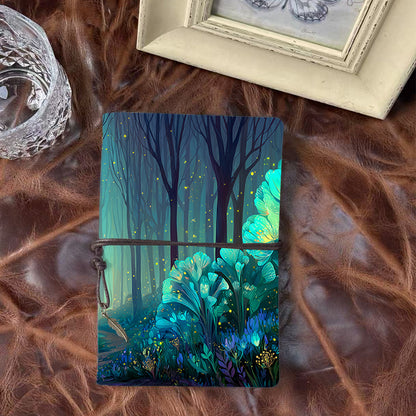 A6 Handmade Notebook, Vintage - look Metal Loose - leaf, 80 Sheets, Tether Closure with Metal Pendant, Office Use with Trees, flowers, fire