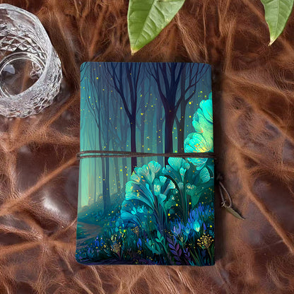 A6 Handmade Notebook, Vintage - look Metal Loose - leaf, 80 Sheets, Tether Closure with Metal Pendant, Office Use with Trees, flowers, fire