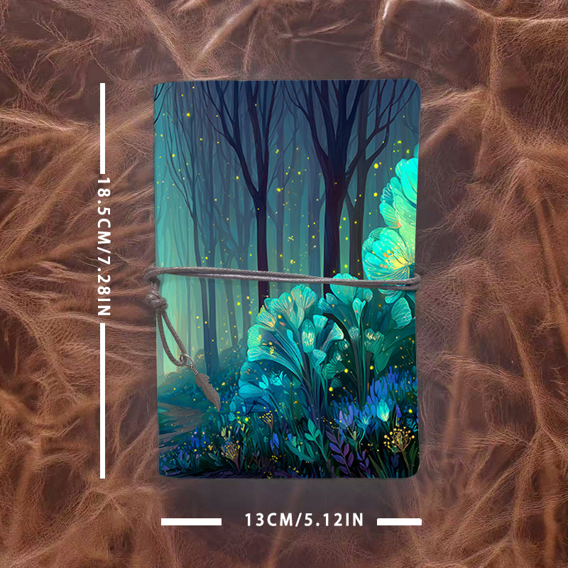 A6 Handmade Notebook, Vintage - look Metal Loose - leaf, 80 Sheets, Tether Closure with Metal Pendant, Office Use with Trees, flowers, fire