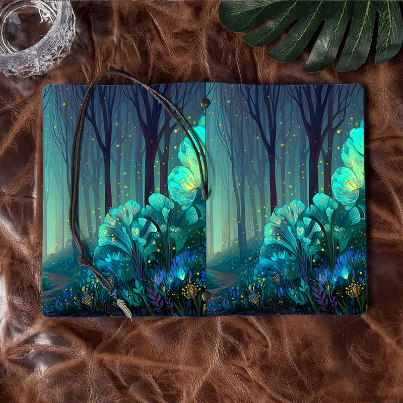 A6 Handmade Notebook, Vintage - look Metal Loose - leaf, 80 Sheets, Tether Closure with Metal Pendant, Office Use with Trees, flowers, fire