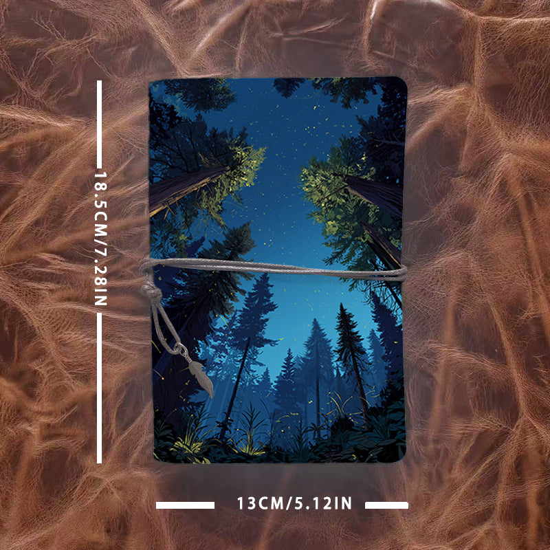 Handmade A6 Notebook with Vintage Metal Loose - leaf, 160 Pages, Tether Closure w/ Metal Pendant, Ideal for Office with Tall trees, firefli