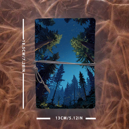 Handmade A6 Notebook with Vintage Metal Loose - leaf, 160 Pages, Tether Closure w/ Metal Pendant, Ideal for Office with Tall trees, firefli