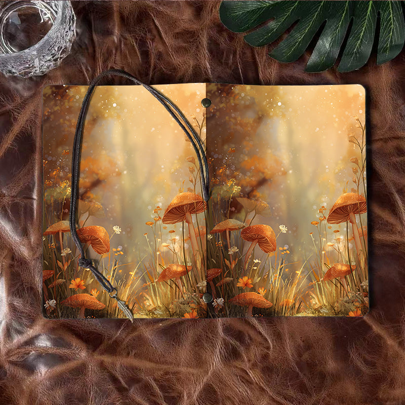 A6 Handmade Vintage Notebook, Metal Loose - leaf, 80 Sheets, Tethered with Metal Pendant, Office Memo with Mushrooms, flowers, grass, and s