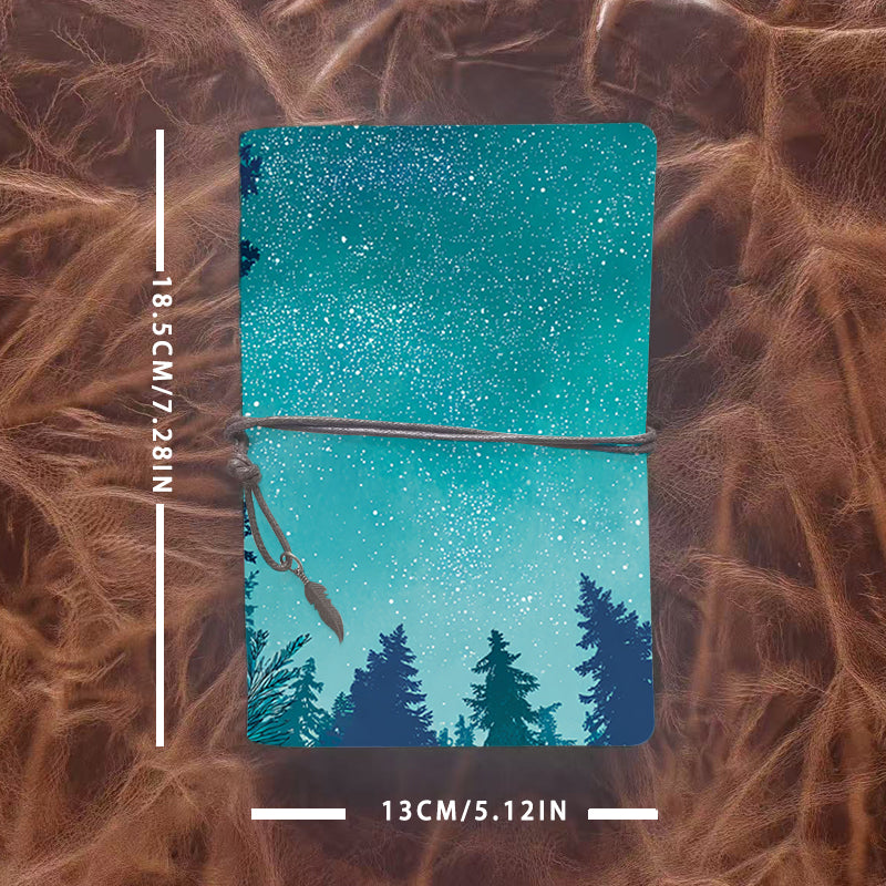 Handmade Office A6 Notebook, Vintage Style Metal Loose - leaf, 80 Sheets, Tether Closure w/ Pendant with Stars, snowflakes, pine - trees Pr