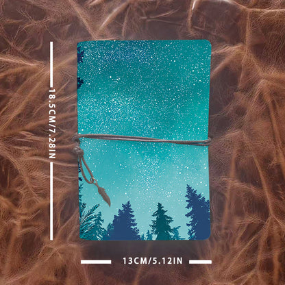 Handmade Office A6 Notebook, Vintage Style Metal Loose - leaf, 80 Sheets, Tether Closure w/ Pendant with Stars, snowflakes, pine - trees Pr