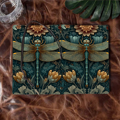 Handmade Office A6 Notebook, Vintage - look Metal Loose - leaf, 80 Sheets, Tether Closure w/ Metal Pendant with Dragonfly, flowers, leaves,