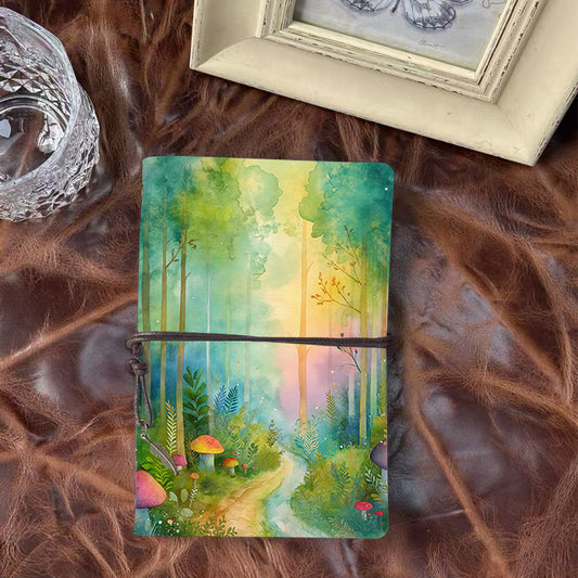 A6 Handmade Vintage Notebook, Metal Loose - leaf, 80 Sheets, Tether Closure with Metal Pendant, Office Essential for Work with Trees, path,