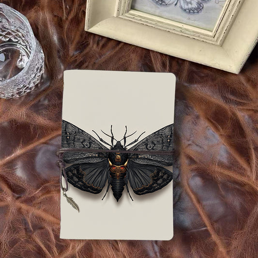 A6 Handmade Office Notebook, Vintage Style, 160 Pages, Perfect for Career Professionals with Black moth with ornate patterns Prints