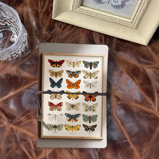 Handmade Office A6 Notebook, 160 Pages, Vintage Pendant, For Working Professionals with Framed collection of various butterflies Prints