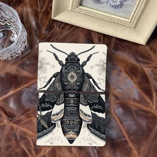 A6 Handmade Office Notebook, 80 Sheets, Vintage Pendant, For Career-Minded Users with Moth with intricate patterns Prints