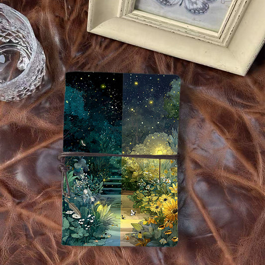 A6 Handmade Office Notebook, 160 Pages, Vintage Closure, Ideal for Working Professionals with Fireflies, flowers, plants, street - lamp Pri
