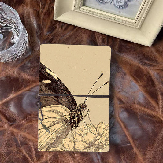 Handmade A6 Vintage Notebook - 80 Sheets, Metal Binder, Essential for Office Staff with Butterfly and flower in sketch Prints