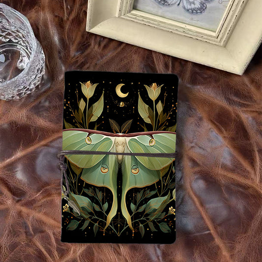 Handmade Office A6 Notebook, 80 Sheets, Vintage Design, For Career Professionals with Moth, flowers, moon, stars, leaves Prints