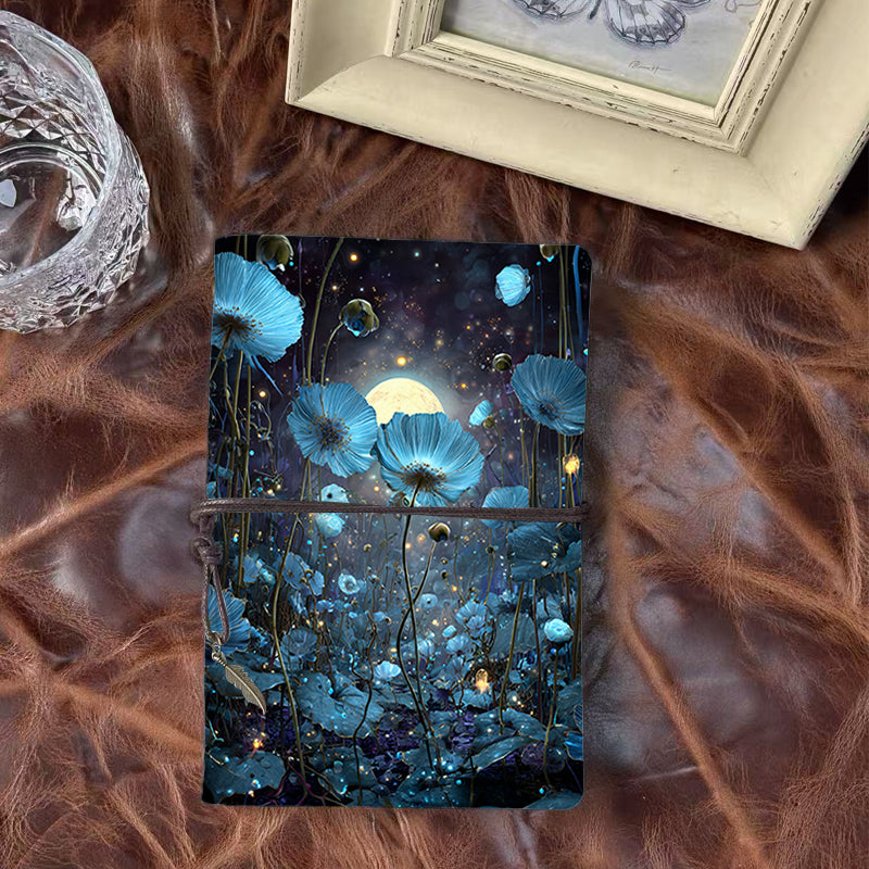 1 Retro Notebook, 80 Sheets(160 Pages Thickened Yellow Paper, Tied Closure with Leaf Decoration Multifunctional for Work, Study, Travel and