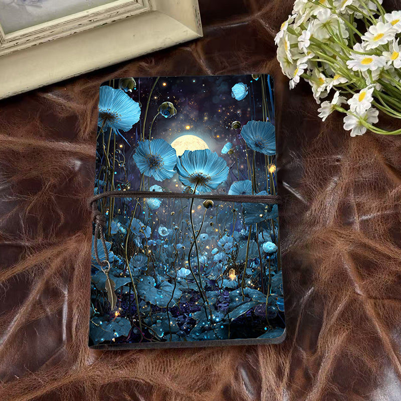 1 Retro Notebook, 80 Sheets(160 Pages Thickened Yellow Paper, Tied Closure with Leaf Decoration Multifunctional for Work, Study, Travel and