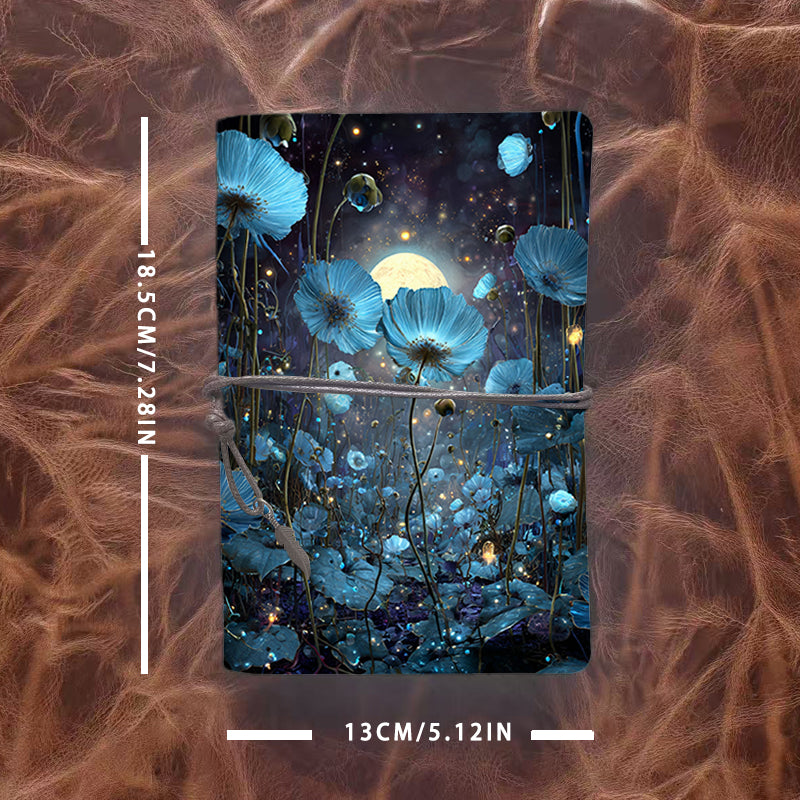 1 Retro Notebook, 80 Sheets(160 Pages Thickened Yellow Paper, Tied Closure with Leaf Decoration Multifunctional for Work, Study, Travel and