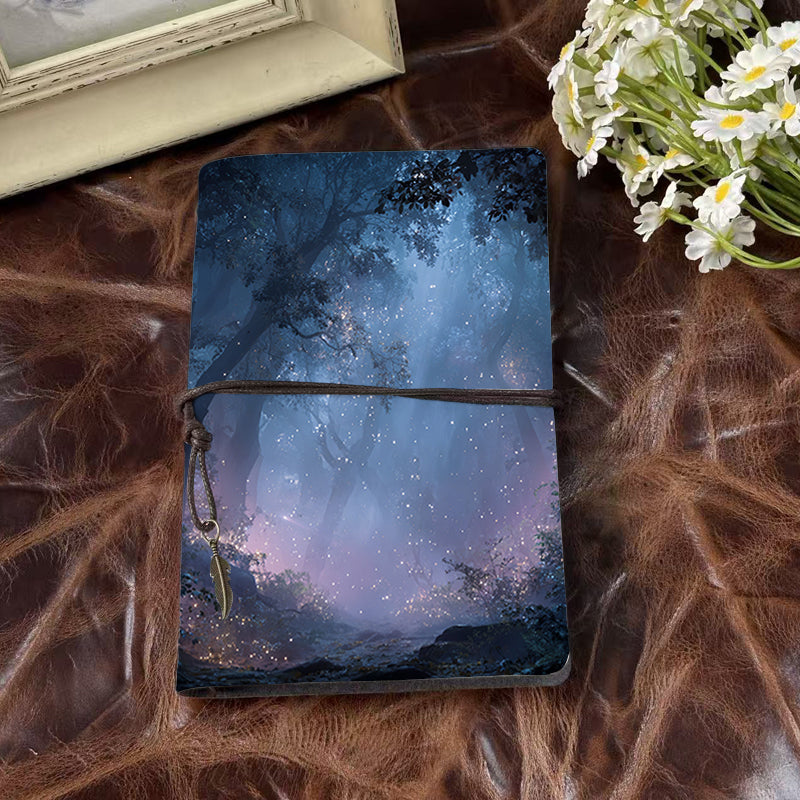 1 Piece Retro Notebook Thick Paper Perfect for Writers' Story Outlines and Editors' Revision Notes with Trees, sparkles, mist in forest Prin