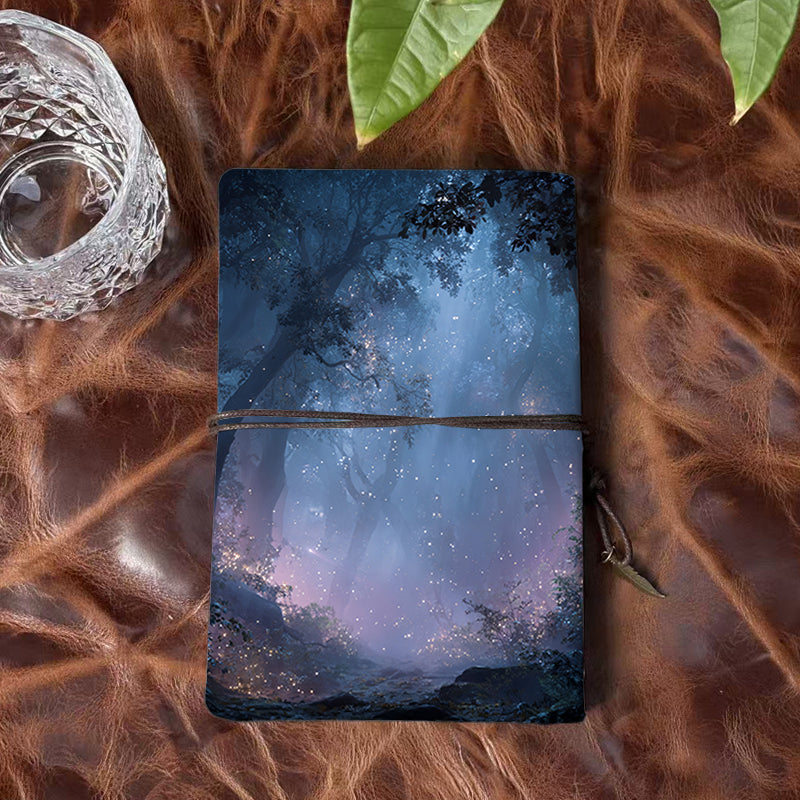 1 Piece Retro Notebook Thick Paper Perfect for Writers' Story Outlines and Editors' Revision Notes with Trees, sparkles, mist in forest Prin