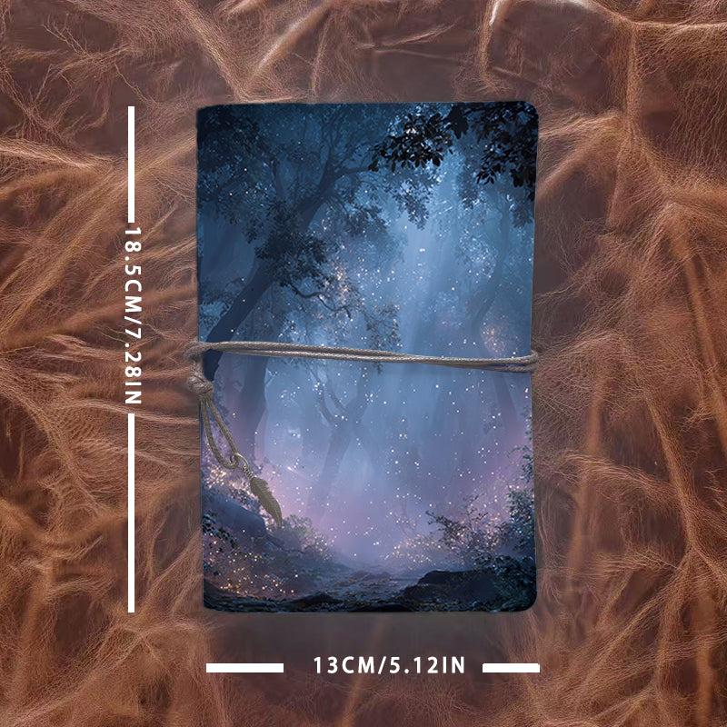 1 Piece Retro Notebook Thick Paper Perfect for Writers' Story Outlines and Editors' Revision Notes with Trees, sparkles, mist in forest Prin