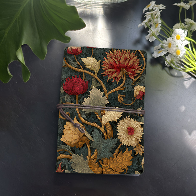 1 Retro Notebook, 80 Sheets(160 Pages Thickened Yellow Paper, Tied Closure with Leaf Decoration Multifunctional for Work, Study, Travel and