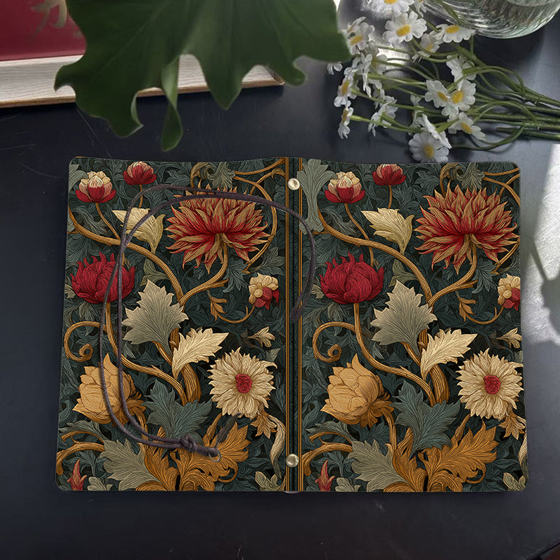 1 Retro Notebook, 80 Sheets(160 Pages Thickened Yellow Paper, Tied Closure with Leaf Decoration Multifunctional for Work, Study, Travel and