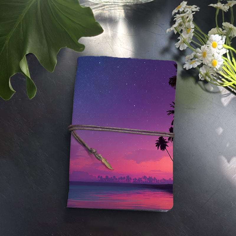 1 Piece 80 Sheets Vintage Notebook Perfect for Musicians' Lyric Drafts and Practice Schedules with Stars, palm trees, sea, sunset sky Prints