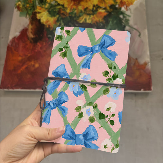  Vintage A6 College Notebook Thick Retro Yellow Paper Great for Lecture Notes, Professor Prep Logs & Back-to-School Must-Have with Blue bows