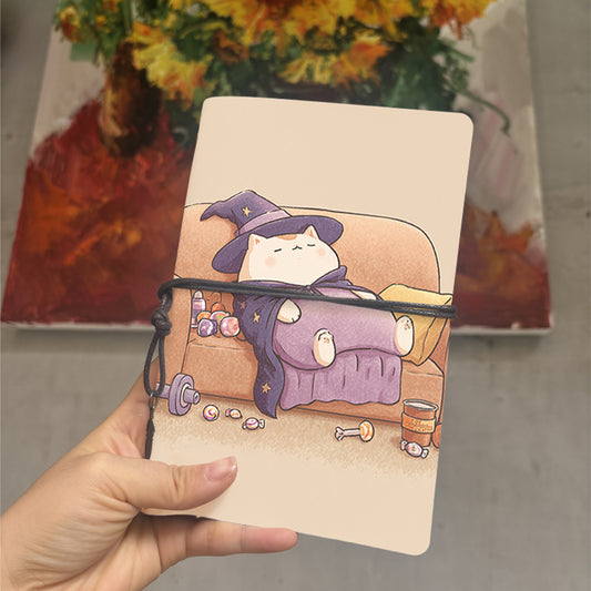  Vintage A6 University Notebook Blank Pages, Retro Paper Great for Class Notes, Teacher Lesson Logs & Back-to-School Essential with Cat, wiz