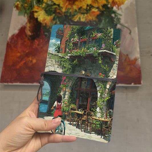  A6 University Teacher Notebook Thick Paper, Durable Perfect for Lesson Plans, Class Logs & Back-to-Campus Essential with Girl, bicycle, flo