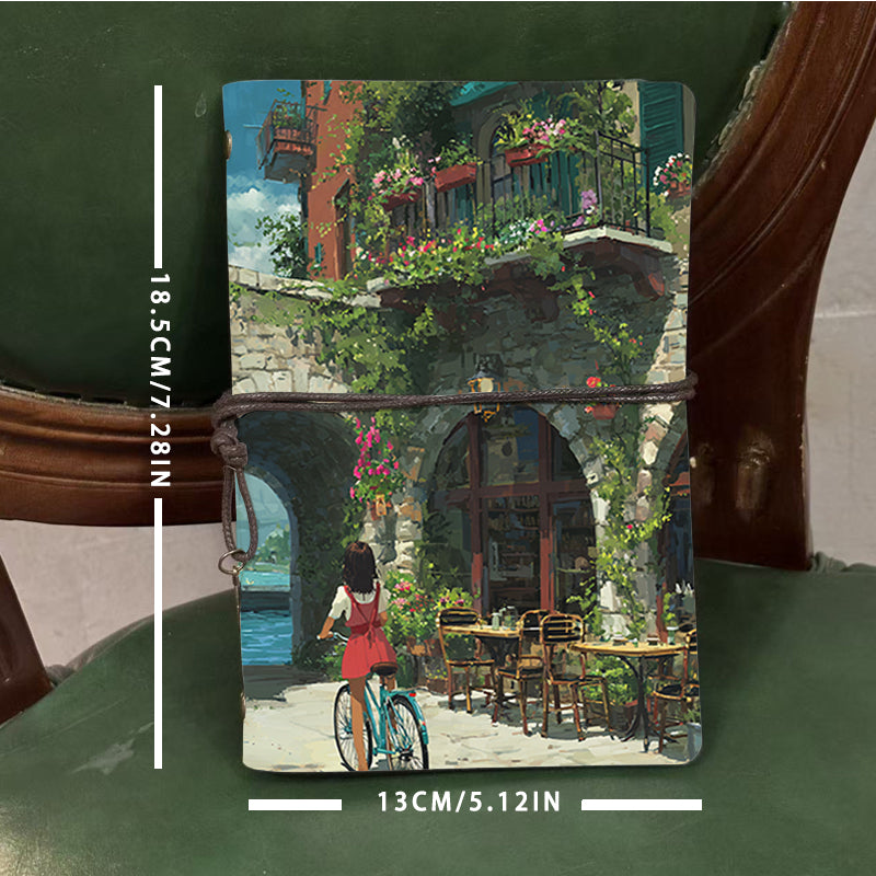  A6 University Teacher Notebook Thick Paper, Durable Perfect for Lesson Plans, Class Logs & Back-to-Campus Essential with Girl, bicycle, flo