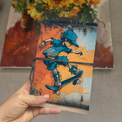  Vintage A6 College Notebook Blank Pages Great for Lecture Notes, Teacher Prep Logs & Back-to-College Must-Have with Skateboarder, cap, t - 