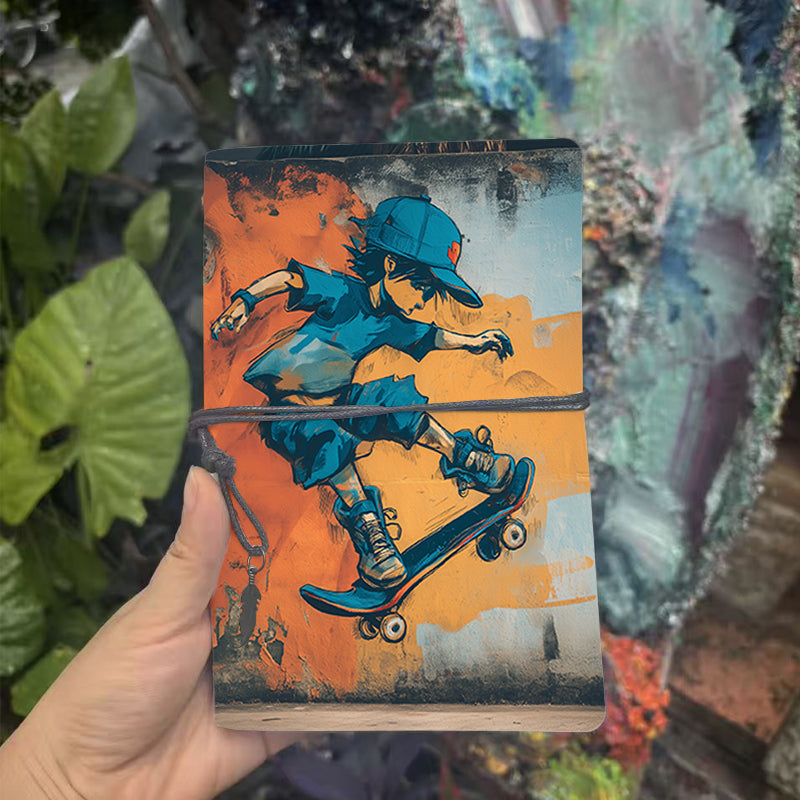  Vintage A6 College Notebook Blank Pages Great for Lecture Notes, Teacher Prep Logs & Back-to-College Must-Have with Skateboarder, cap, t - 