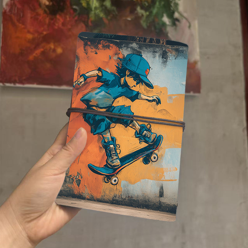  Vintage A6 College Notebook Blank Pages Great for Lecture Notes, Teacher Prep Logs & Back-to-College Must-Have with Skateboarder, cap, t - 