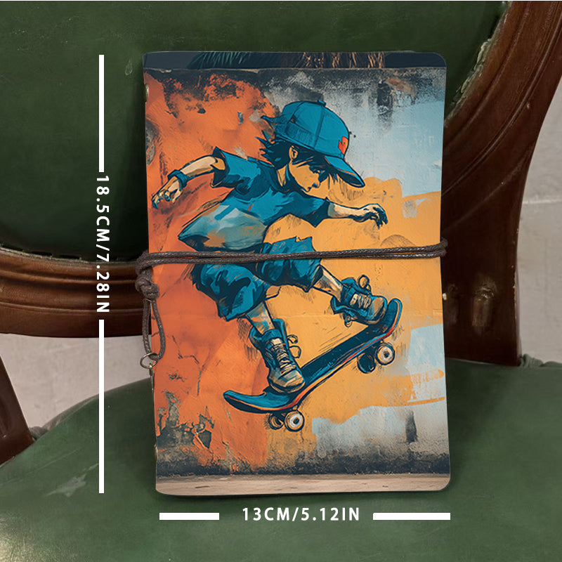  Vintage A6 College Notebook Blank Pages Great for Lecture Notes, Teacher Prep Logs & Back-to-College Must-Have with Skateboarder, cap, t - 