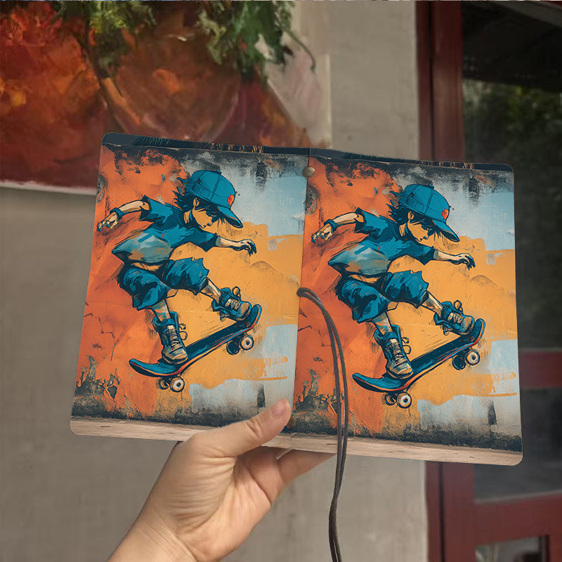  Vintage A6 College Notebook Blank Pages Great for Lecture Notes, Teacher Prep Logs & Back-to-College Must-Have with Skateboarder, cap, t - 