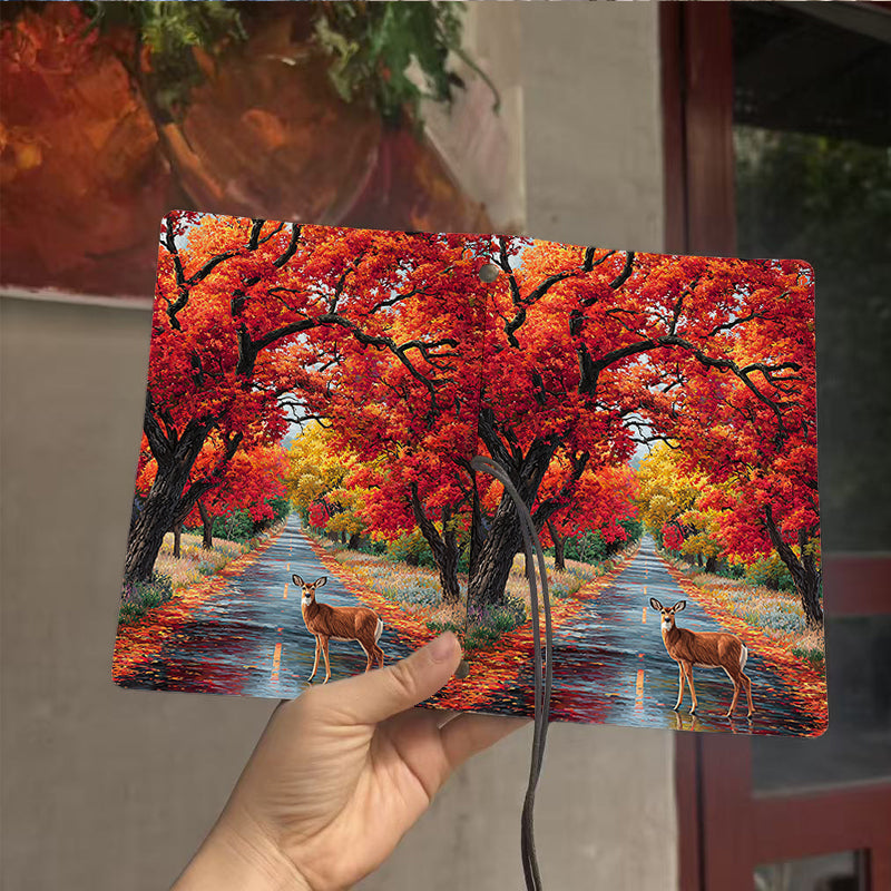  A6 Campus Class Notebook Retro Paper, Thick Ideal for Professor Lesson Plans, Class Notes & Back-to-School Essential with Deer, road, autum