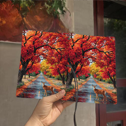  A6 Campus Class Notebook Retro Paper, Thick Ideal for Professor Lesson Plans, Class Notes & Back-to-School Essential with Deer, road, autum