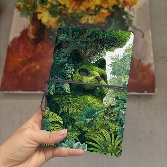  A6 College Teacher Planner Vintage Design, Blank Pages Perfect for Lesson Logs, Lecture Notes & Back-to-Campus Use with Green cat amidst lu