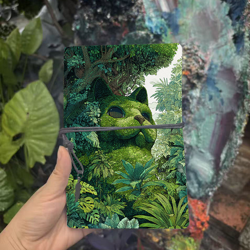  A6 College Teacher Planner Vintage Design, Blank Pages Perfect for Lesson Logs, Lecture Notes & Back-to-Campus Use with Green cat amidst lu