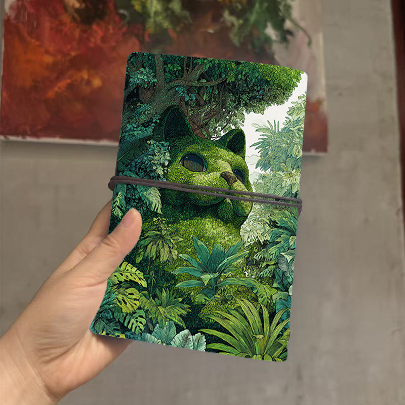  A6 College Teacher Planner Vintage Design, Blank Pages Perfect for Lesson Logs, Lecture Notes & Back-to-Campus Use with Green cat amidst lu