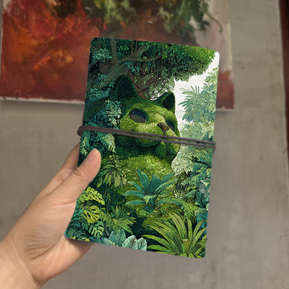  A6 College Teacher Planner Vintage Design, Blank Pages Perfect for Lesson Logs, Lecture Notes & Back-to-Campus Use with Green cat amidst lu