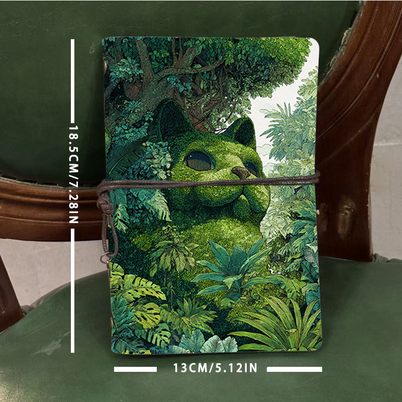  A6 College Teacher Planner Vintage Design, Blank Pages Perfect for Lesson Logs, Lecture Notes & Back-to-Campus Use with Green cat amidst lu