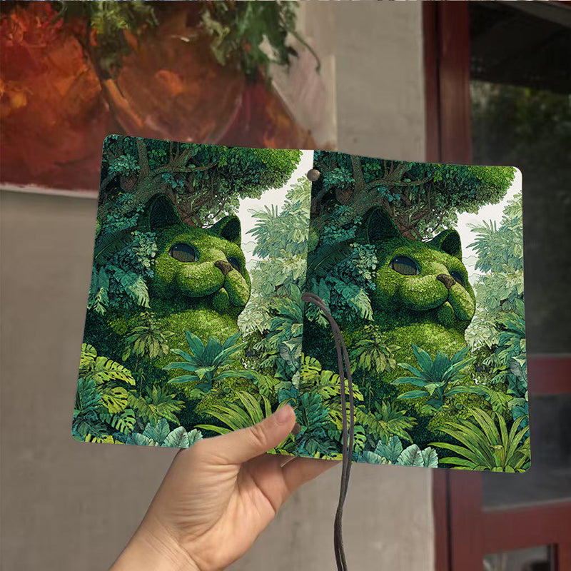  A6 College Teacher Planner Vintage Design, Blank Pages Perfect for Lesson Logs, Lecture Notes & Back-to-Campus Use with Green cat amidst lu