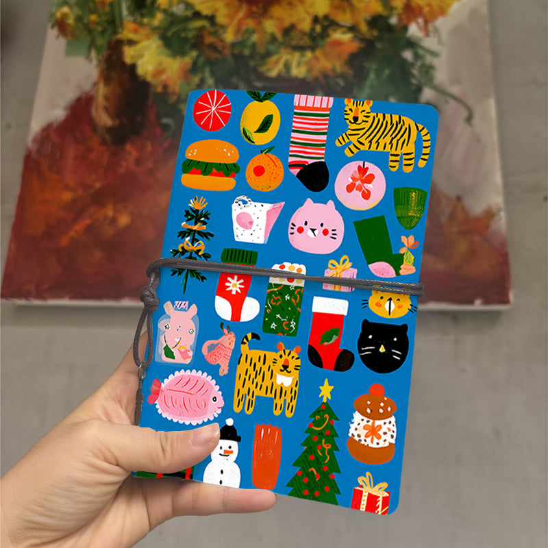  Vintage A6 University Log Book Thick Yellow Paper Great for Class Notes, Teacher Prep Books & Back-to-College Essential with Tiger, cat, tr