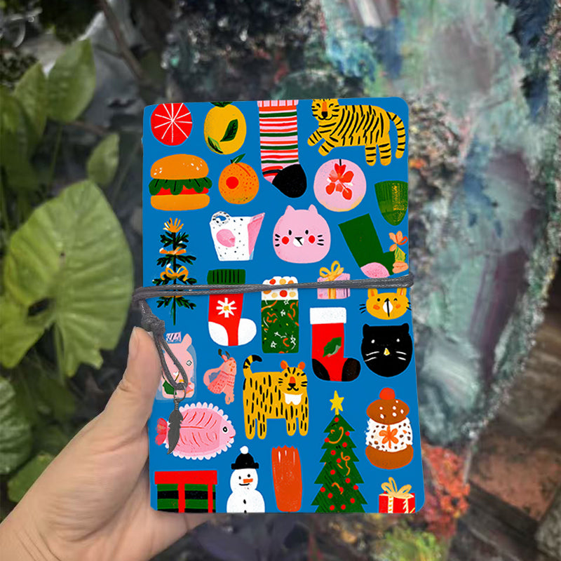  Vintage A6 University Log Book Thick Yellow Paper Great for Class Notes, Teacher Prep Books & Back-to-College Essential with Tiger, cat, tr